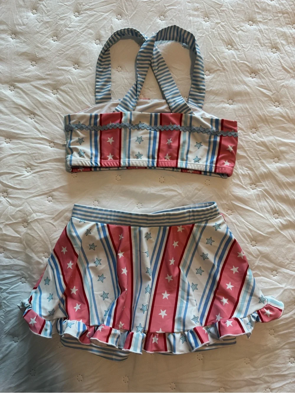 SweetHoney Girls Size 10Y Red, Blue, White Striped Star Girls Swim Set